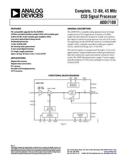 Analog Devices ADDI7100 CCD Signal Processor Datasheet - cover page