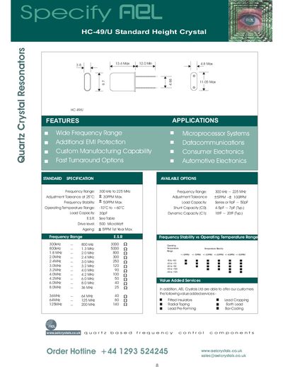AEL HC-49/U Crystal Datasheet - cover page