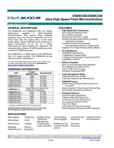 Maxim DS89C430/DS89C450 Datasheet - cover page