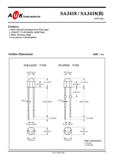 ATK Semiconductor SA3418 Red LED Lamp Datasheet - cover page