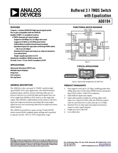 Analog Devices AD8194 Product Handbook - cover page