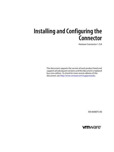 VMware Horizon Connector 1.5.0 Installation and Configuration Guide - cover page