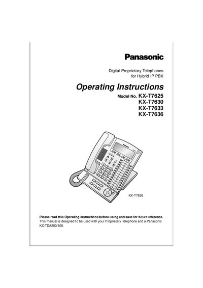 Panasonic KX-T7625 KX-T7630 KX-T7633 KX-T7636 Operating Instructions - cover page
