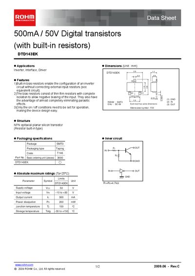 ROHM DTD143EK Datasheet - cover page