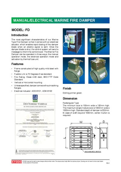 KYODO FD-1 / FD-2 Marine Fire Damper User Manual - cover page