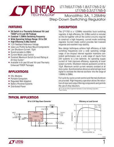 LINEAR TECHNOLOGY - LT1765/LT1765-1.8/LT1765-2.5/ LT1765-3.3/LT1765-5 1 Manual - cover page