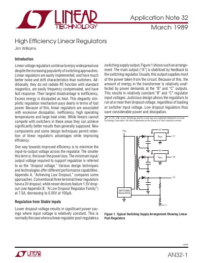 Linear Technology AN32 High Efficiency Linear Regulators Application Note - cover page