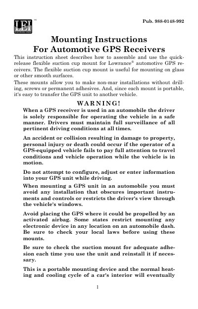 LEI iWAY 350c Automotive GPS Receiver Mounting Instructions - cover page