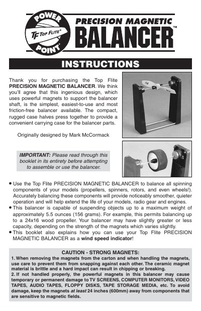 Top Flite Precision Magnetic Balancer User Manual - cover page