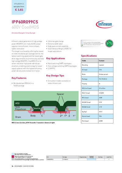 Infineon IPP60R099CS Power MOSFET Datasheet - cover page