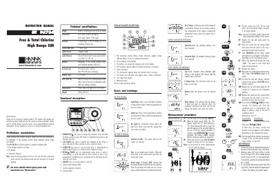 Hanna Instruments HI 96734 Free & Total Chlorine Meter Instruction Manual - cover page