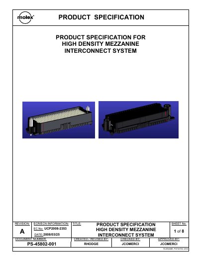 Molex 45802/46553/45830/46537 High Density Mezzanine Interconnect System Product Specification - cover page