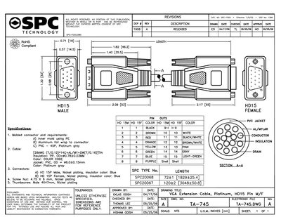 SPC SPC20068 VGA Extension Cable Data Sheet - cover page
