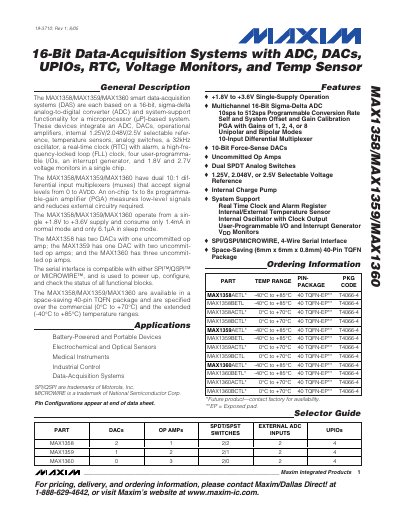 Maxim Integrated MAX1358 / MAX1359 / MAX1360 16‑Bit Data‑Acquisition System Datasheet - cover page