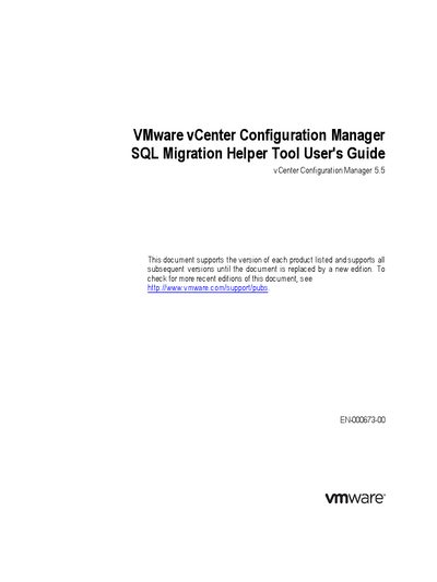 VMware vCenter Configuration Manager 5.5 SQL Migration Helper Tool User's Guide - cover page