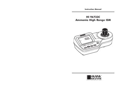 Hanna Instruments HI 96733C Ammonia High Range ISM Instruction Manual - cover page