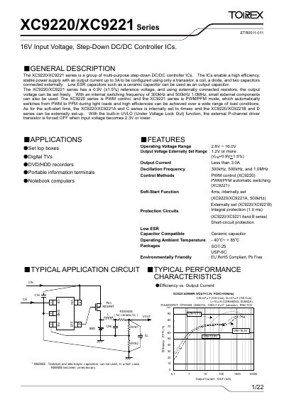 Torex XC9220/XC9221 Series Step-Down DC/DC Controller IC Datasheet - cover page