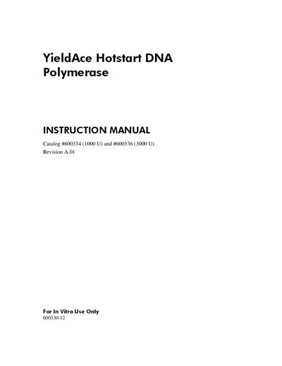 Agilent YieldAce Hotstart DNA Polymerase Instruction Manual - cover page