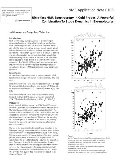 Agilent Ultra-fast NMR Spectroscopy in Cold Probes Application Note - cover page