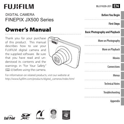 FUJIJX580 JX550 JX520 JX500 digital camera user manual - cover page