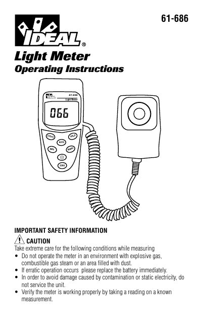 IDEAL 61-686 Light Meter Operating Instructions Manual - cover page