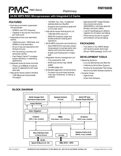 PMC‑Sierra RM7000B Datasheet - cover page