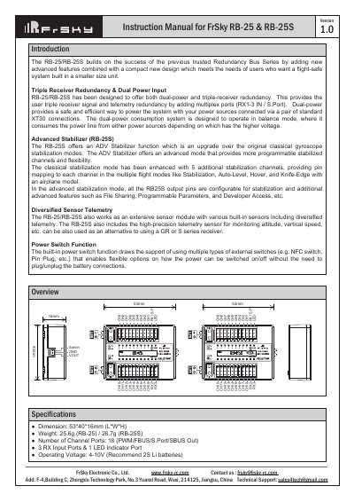 FrSky RB-25 & RB-25S Instruction Manual - cover page