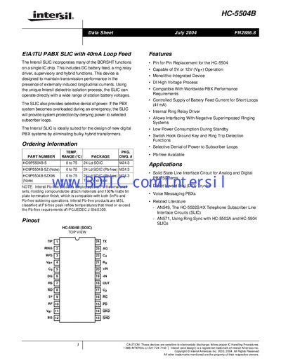 Intersil HC-5504B Data Sheet - cover page