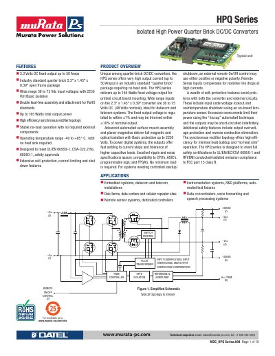 Murata HPQ Series DC/DC Converter Datasheet - cover page