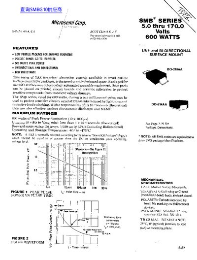 microsemi corp SMB SERIES 5.0 thru 170.0 Volts 600 WATTS  - cover page