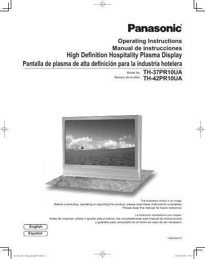 Panasonic TH-37PR10UA/TH-42PR10UA Plasma Display Operating Instructions - cover page