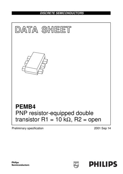 Philips PEMB4 PNP Resistor-Equipped Double Transistor Data Sheet - cover page