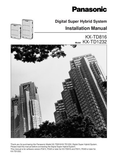 Panasonic KX-TD816 / KX-TD1232 Installation Manual - cover page