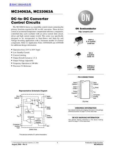 ON Semiconductor MC34063A/MC33063A DC-to-DC Converter Control Circuit Datasheet - cover page