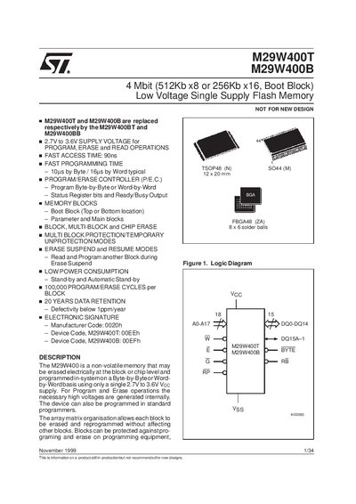 STMicroelectronics M29W400T/M29W400B Flash Memory Datasheet - cover page