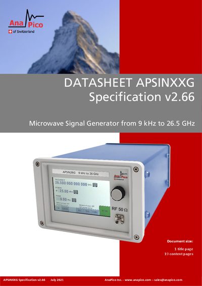 AnaPico APSINXXG Microwave Signal Generator Datasheet - cover page