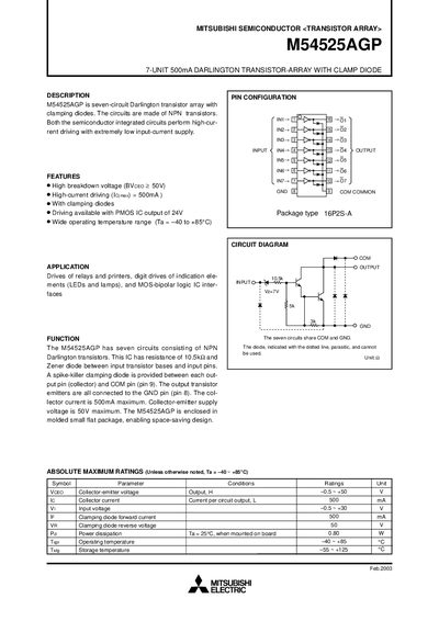 Mitsubishi M54525AGP Datasheet - cover page