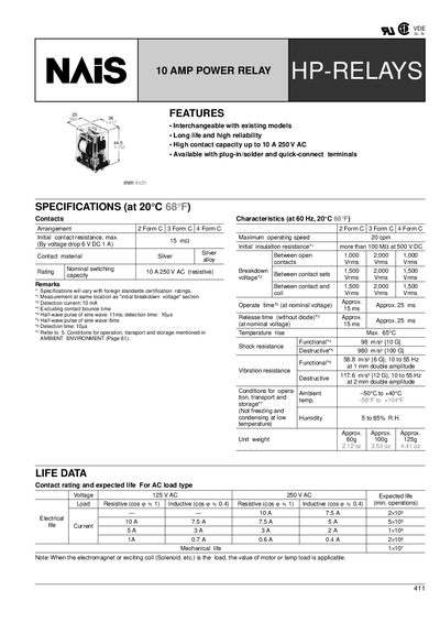 NAIS HP-RELAYS Series Power Relay Datasheet - cover page