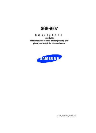 Samsung SGH-i607 Smartphone User Guide - cover page