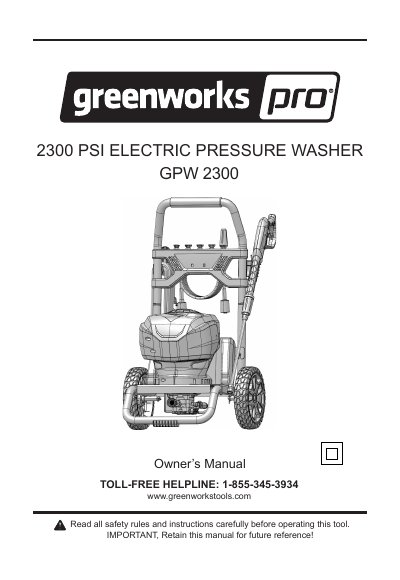 GreenWorks GPW 2300 Electric Pressure Washer Owner’s Manual