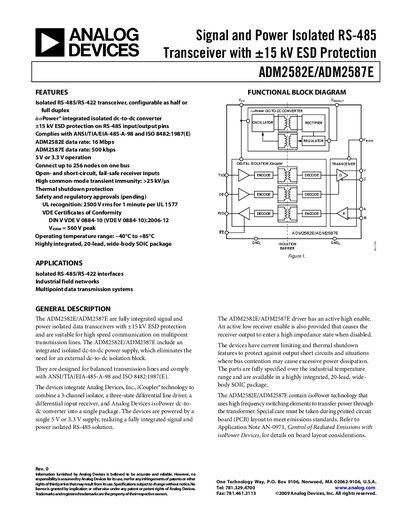 Analog Devices ADM2582E/ADM2587E Datasheet - cover page