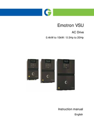 Emotron VSU Series AC Drive 0.4kW‑15kW / 0.5‑20Hp Instruction Manual cover