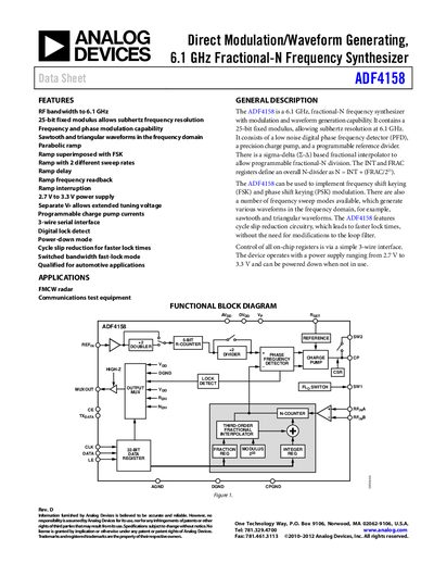 Analog Devices ADF4158 Datasheet - cover page
