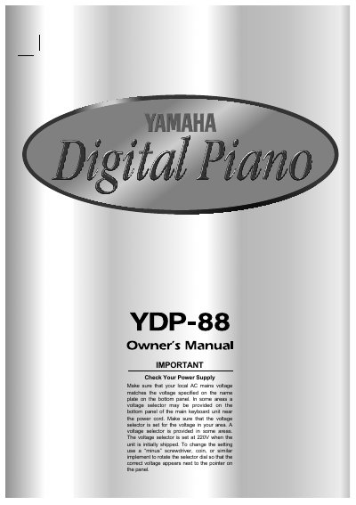 Yamaha YDP-88 Digital Piano Owner's Manual - cover page