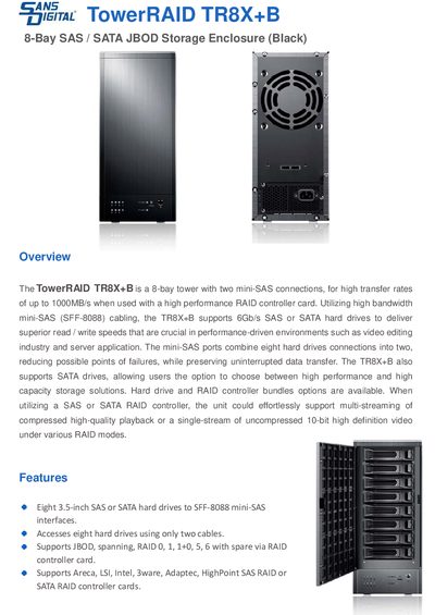 TowerRAID TR8X+ B 8-Bay SAS/SATA JBOD Storage Enclosure Product Leaflet - cover page