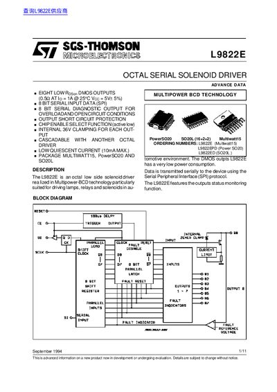 STMicroelectronics L9822E Octal Serial Solenoid Driver Datasheet - cover page