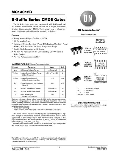 ON Semiconductor MC14012B Datasheet - cover page