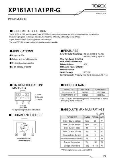 Torex XP161A11A1PR-G Datasheet - cover page
