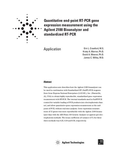 Quantitative end-point RT-PCR gene expression measurement using the Agilent 2100 Bioanalyzer and standardized RT-PCR - cover page