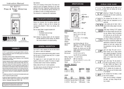 Hanna Instruments HI 93711 Free & Total Chlorine ISM Instruction Manual - cover page